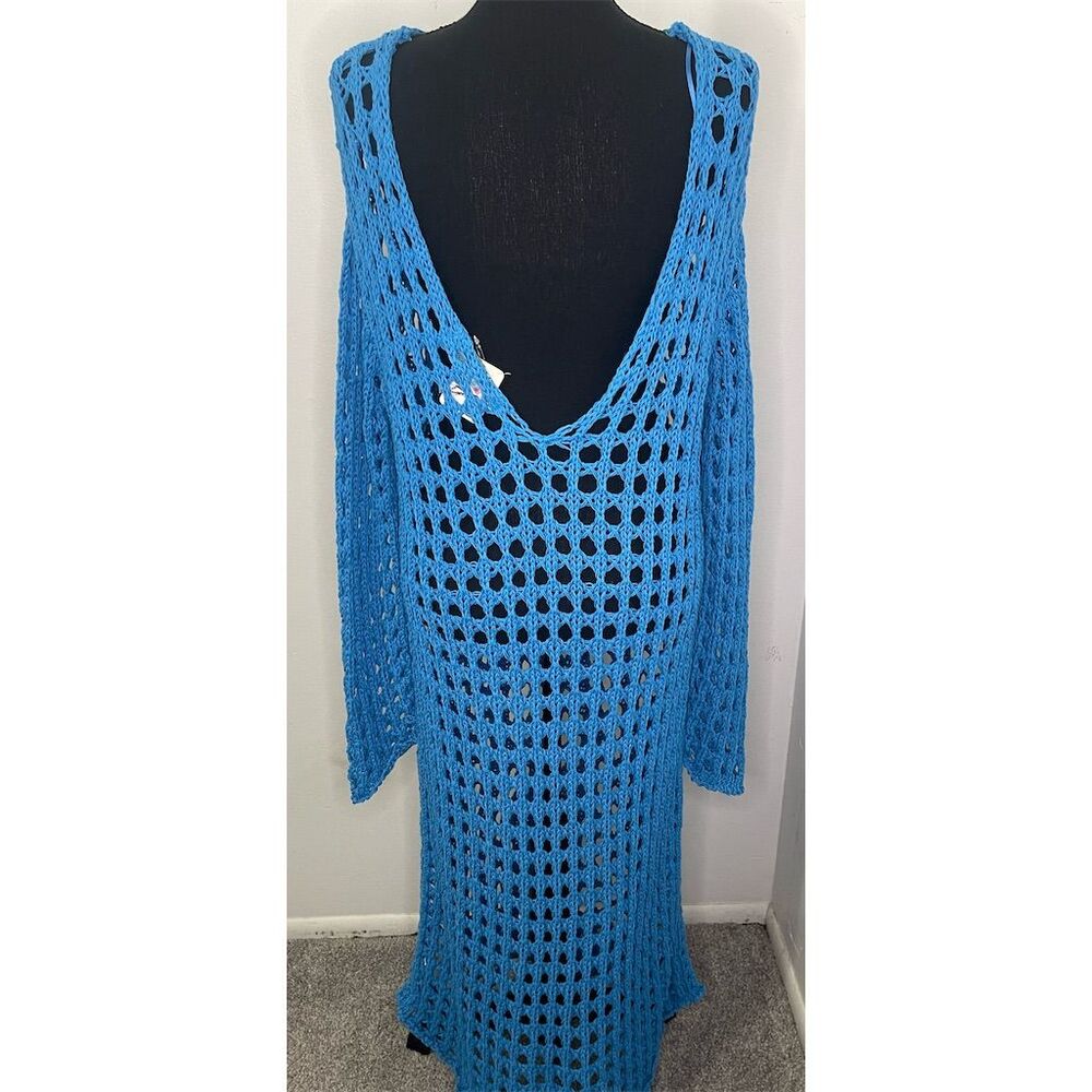 NWT Free People Sabara Sweater MIDI Sz Medium oversized Malibu blue $98 sold out - Picture 6 of 11